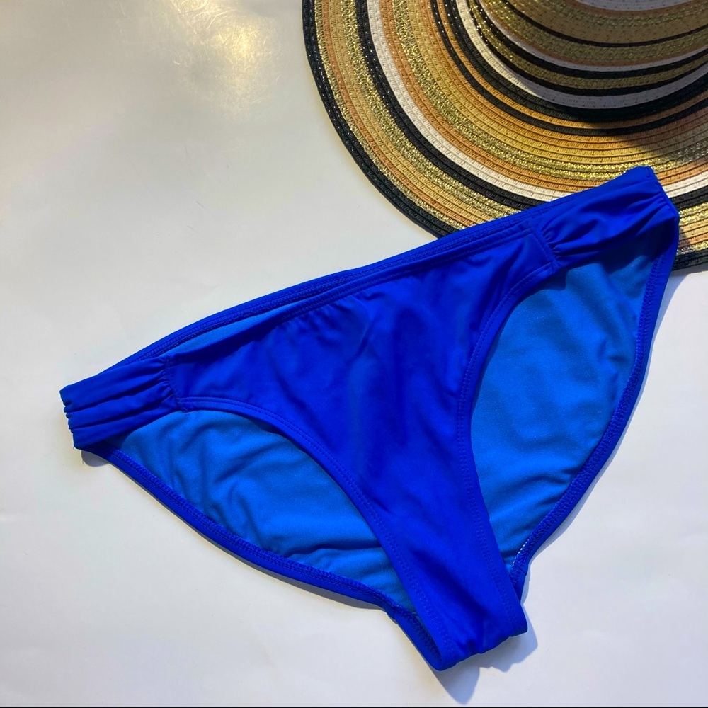OP  Bikini Bottoms Hipster Ruched sides, Blue sz L